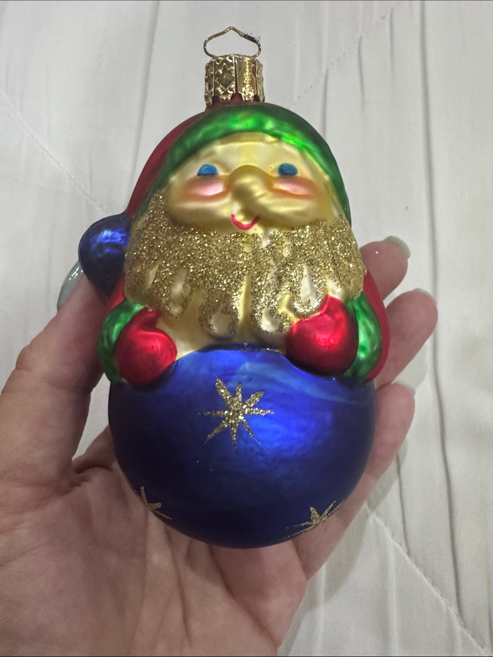 Hand blown Glassy Santa Ornament Vintage German Made